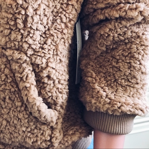 Camel Teddy Hoodie, Sherpa Cozy Knit Sweater - Picture 7 of 9